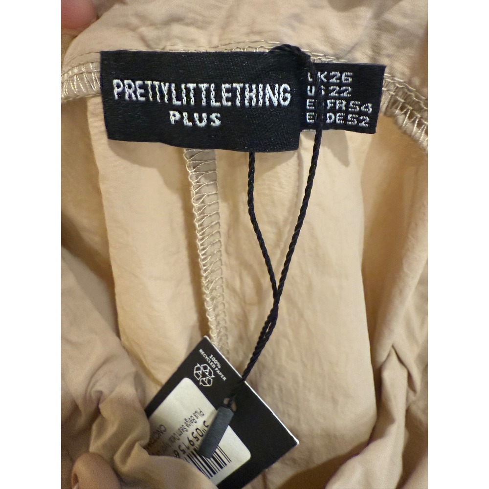 PrettyLittleThing NWT Plus Size Khaki‎ Drawstring Waist Wide Leg Pants UK26 - Picture 3 of 5
